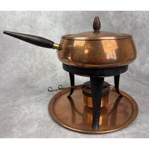 Vintage MCM Copper Fondue Pot Set Japanese Japan Stand Burner Base Plate